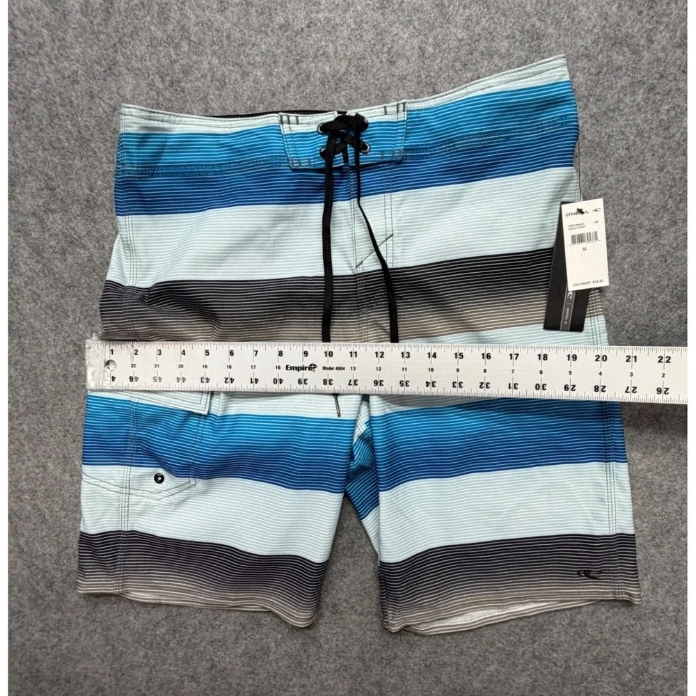 ONeill Hyperfreak Mens Board Shorts Blue Grey Striped Swim Trunks Size 32